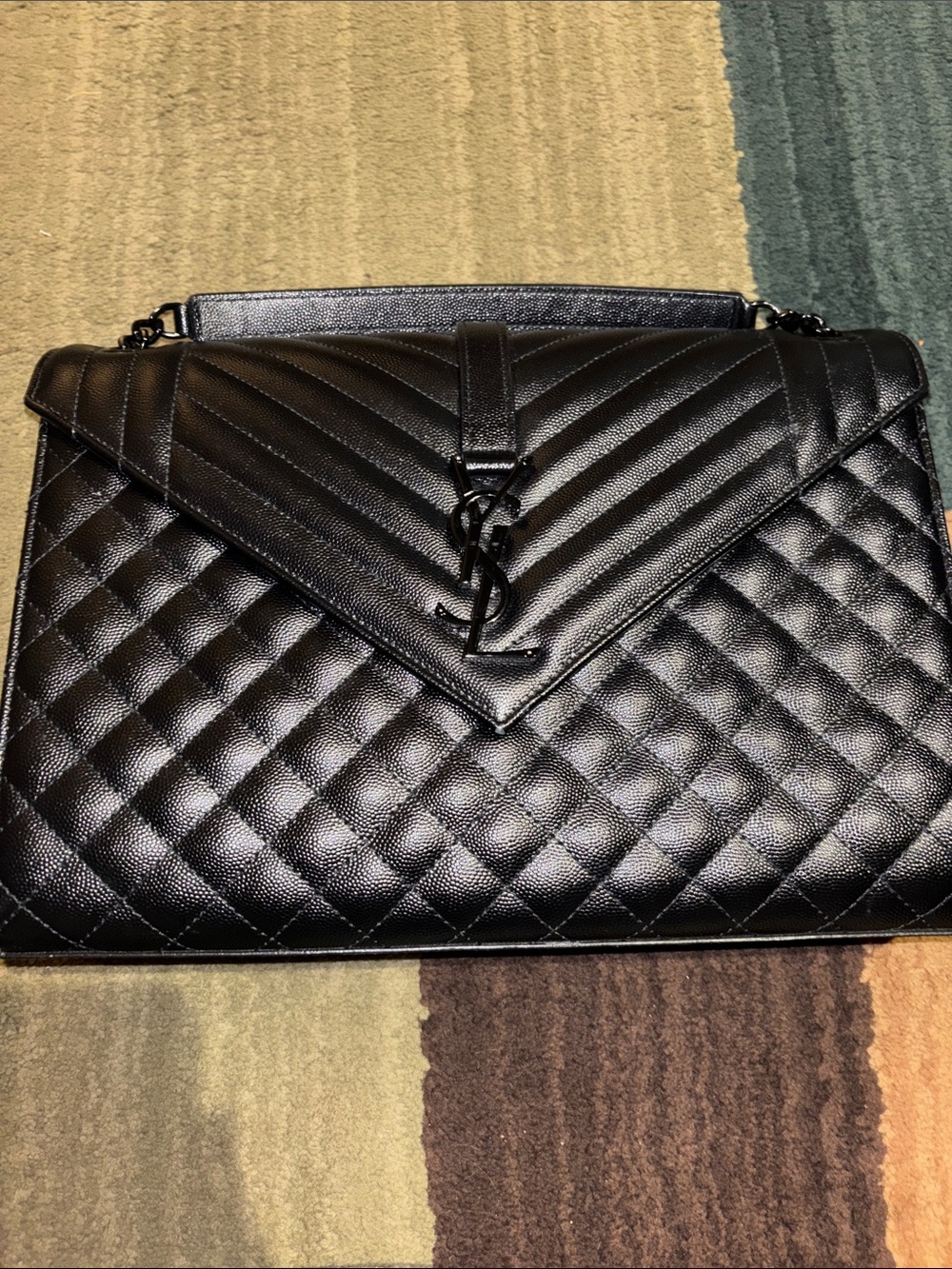 Saint Laurent Black Quilted Envelope Shoulder Bag with Top Handle